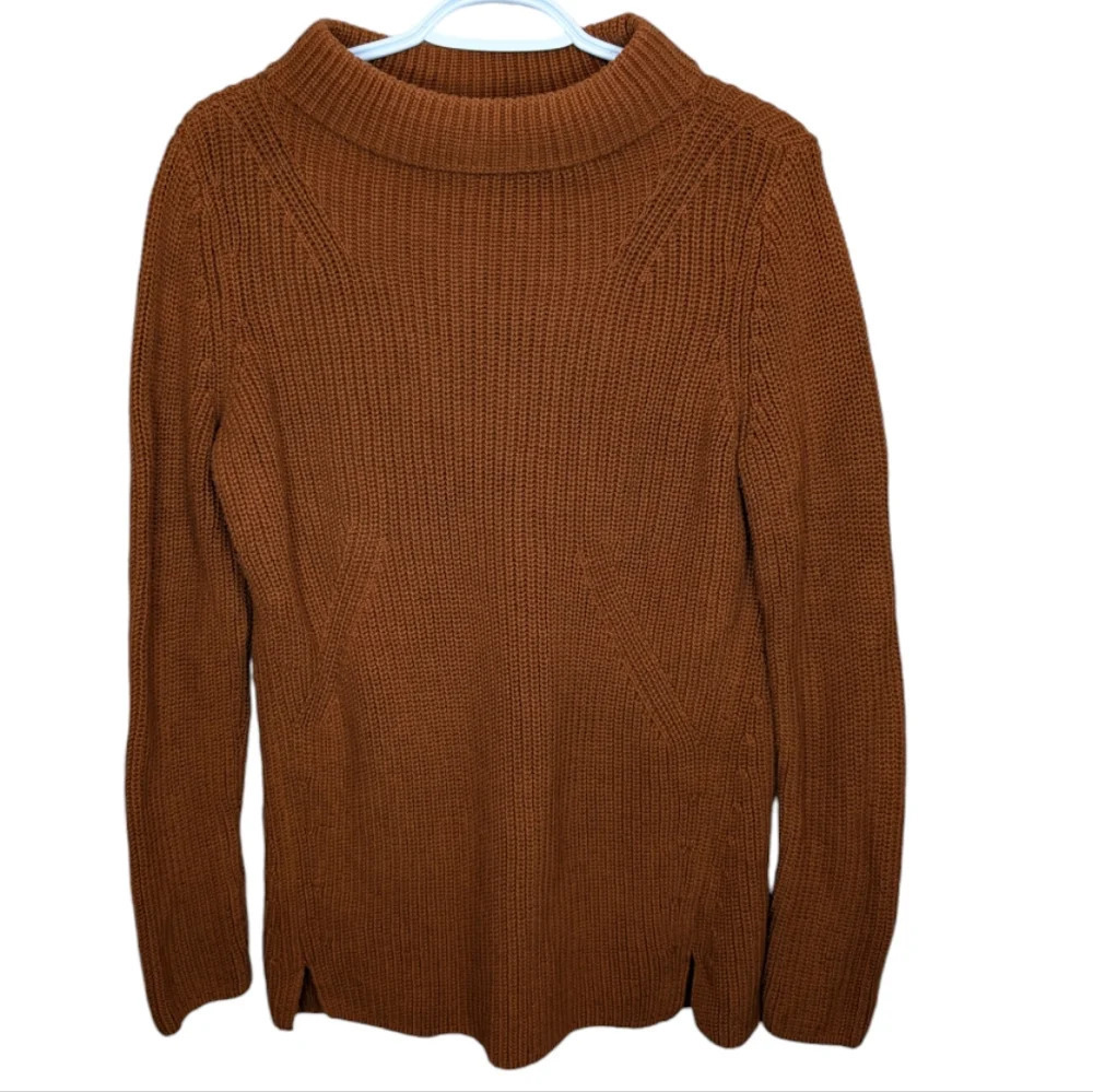 TALBOTS Brown  Scoop Crew Neck Patterned Knit 100% Cotton Sweater Womans Medium